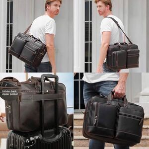 Masa Kawa Leather Briefcase for Men Laptop Travel Bag 17”
